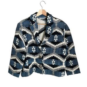 Dress Barn Vintage Southwestern Aztec Native Print Cotton Knit Cropped Blazer